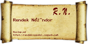 Rendek Nándor névjegykártya